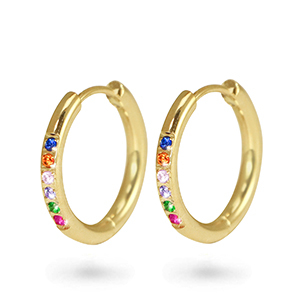 Stainless steel earrings creole cubic zirconia 15mm Gold