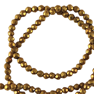 Round top faceted beads 2mm Antique Gold Metallic-Pearl Shine Coating