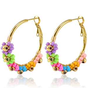 Stainless steel earrings creole flower 35mm Gold-Multicolour