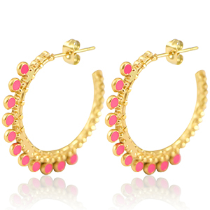 Stainless steel earrings creole 30mm Gold-Bright Pink