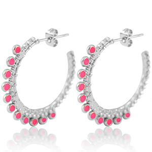Stainless steel earrings creole 30mm Silver-Bright Pink