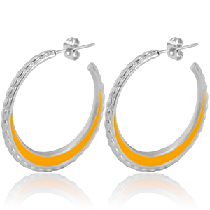 Stainless steel earrings creole 30mm Silver-Orange