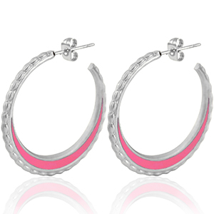 Stainless steel earrings creole 30mm Silver-Bright pink