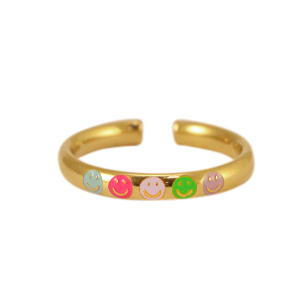 Stainless steel rings enamel smiley Neon Multicolour-Gold
