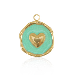 Stainless steel charms heart Gold-Turquoise blue