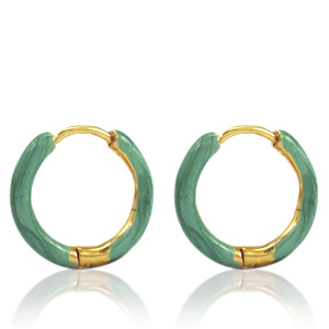 Stainless steel earrings creole enamel 17mm Persian Green-Gold