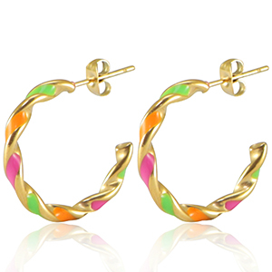 Stainless steel earrings Neon Multicolour Pink Orange Green-Gold