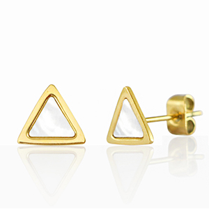 Stainless steel earrings / earpins triangle Gold-Pearl White