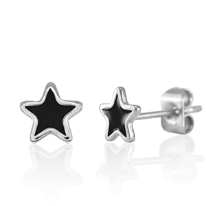 Stainless steel earrings / earpins star Silver-Black