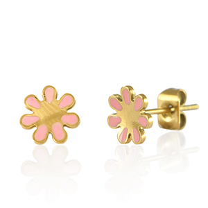 Stainless steel earrings / earpins flower Gold-Pink