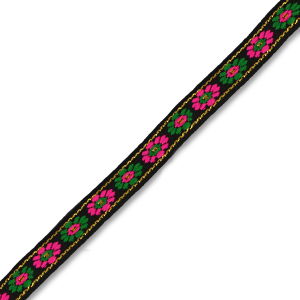 Ribbon with flowers Black-Green-Pink