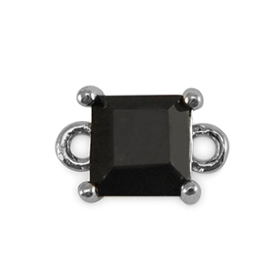 Crystal glass connectors square Jet Black-Silver