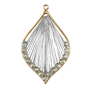 Crochet pendants with macram&eacute; bead cord and faceted beads drop Gold-Metallic Grey