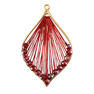 Crochet pendants with macram&eacute; bead cord and faceted beads drop Gold-Metallic Red