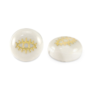 Glass beads rondelle shell look eye White-Gold