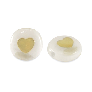 Glass beads rondelle shell look heart White-Gold