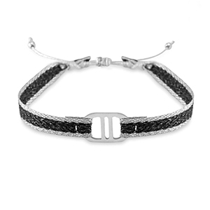 Ready-made Bracelets ribbon with Stainless steel connector Black-Silver
