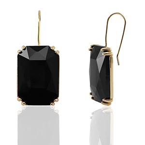 Crystal Glass earrings / earpins rectangle Black-Gold