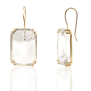 Crystal Glass earrings / earpins rectangle Crystal-Gold