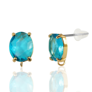 Crystal Glass earrings / earpins with loop oval Blue-Gold