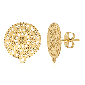 Stainless steel findings earrings / earpin 15mm with loop Gold