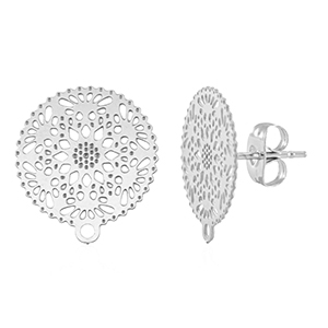 Stainless steel findings earrings / earpin 15mm with loop Silver