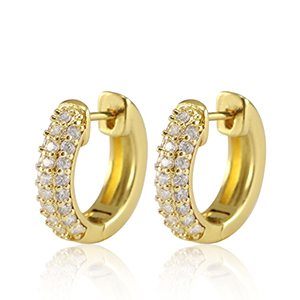 Brass TQ metal earrings creole cubic zirconia Gold