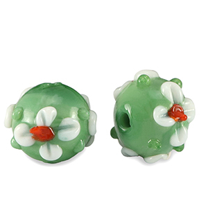 Hand-painted Glass beads flower Green-White