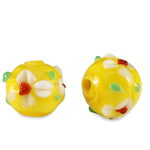 Hand-painted Glass beads flower Yellow-White