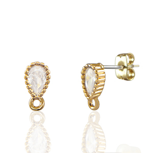 Crystal Glass earrings / earpins with loop drop Crystal-Gold