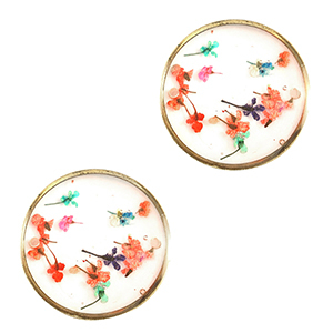Connectors with dried flowers 20mm Gold-Pink Yellow Green