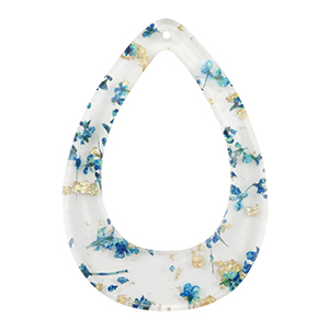 Resin pendants with dried flowers drop Blue-Gold