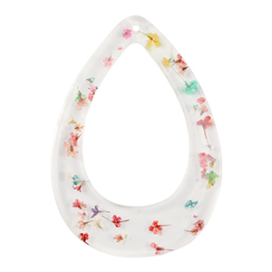 Resin pendants with dried flowers drop Gold-Multicolour