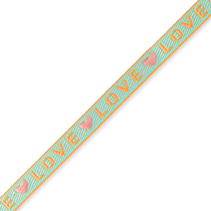 Ribbon text "love" Blue-Coral Pink