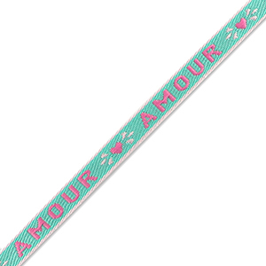 Ribbon text "amour" Dark Turquoise-Fuchsia