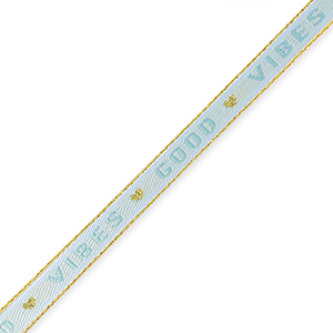 Ribbon text "good vibes" Ice Blue-Gold