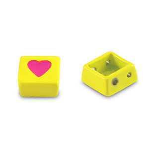 Tile beads square Yellow-Magenta Pink