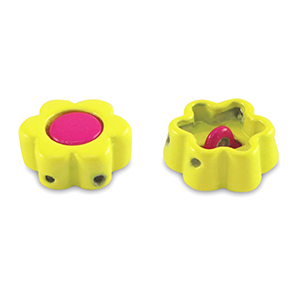 Tile beads flower Yellow-Magenta Pink