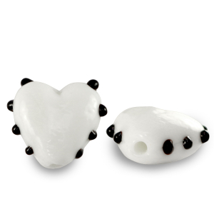 Hand-painted Glass beads heart dots White-Black