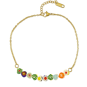 Stainless steel anklets millefiori Gold-Multicolour