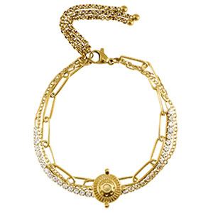 Stainless steel bracelets triple layer & strass Gold