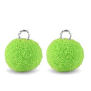 Pompom charms with loop 10mm Silver-Vibrant Green