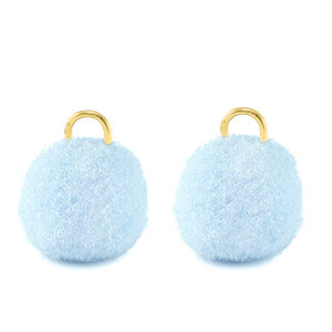 Pompom charms with loop 10mm Gold-Carolina Blue