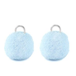 Pompom charms with loop 10mm Silver-Carolina Blue