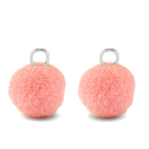 Pompom charms with loop 10mm Silver-Pink