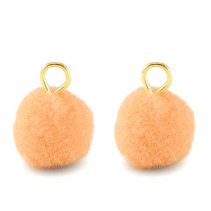 Pompom charms with loop 10mm Gold-Salmon Orange