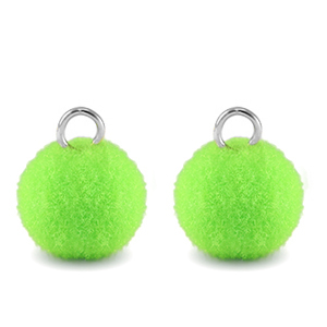 Pompom charms with loop 10mm Silver-Neon Green