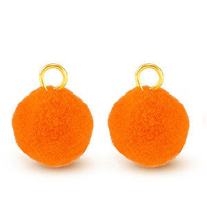 Pompom charms with loop 10mm Gold-Neon Orange