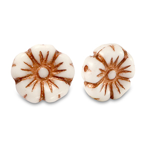 Czech Beads Flower 9mm Copper Brown Metallic-White