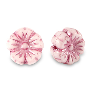 Czech Beads Flower 9mm Magenta Pink Metallic-White